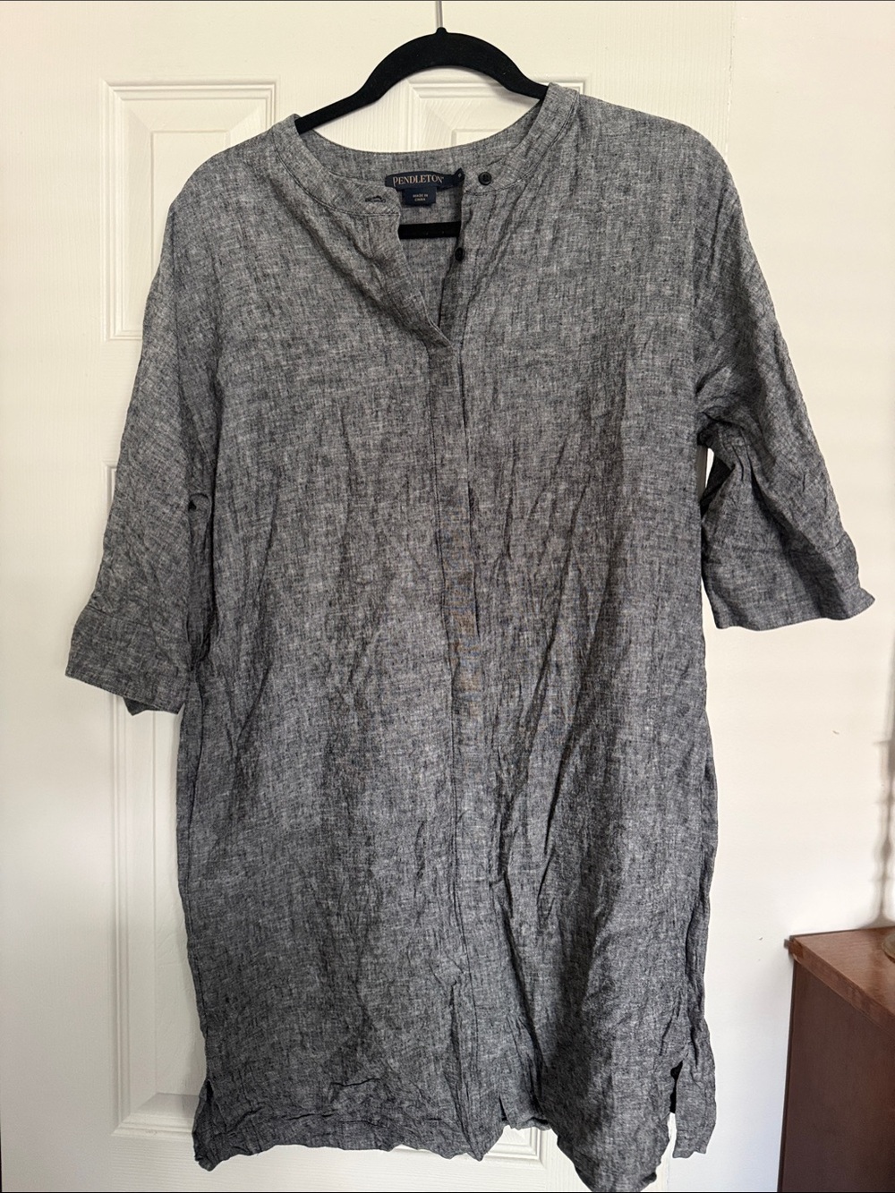 Pendleton Men's Heather Gray Linen Band-Collar Button Shirt